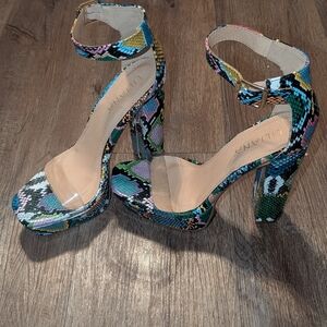 Liliana Multicolor Snake-Print Ankle Strap Platform Heels